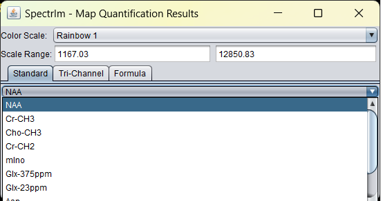 Metabolite dropdown in map quantification popup