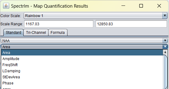 Parameter dropdown in map quantification popup