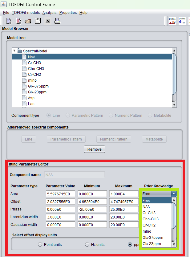 Dropdown controls for defining prior knowledge links