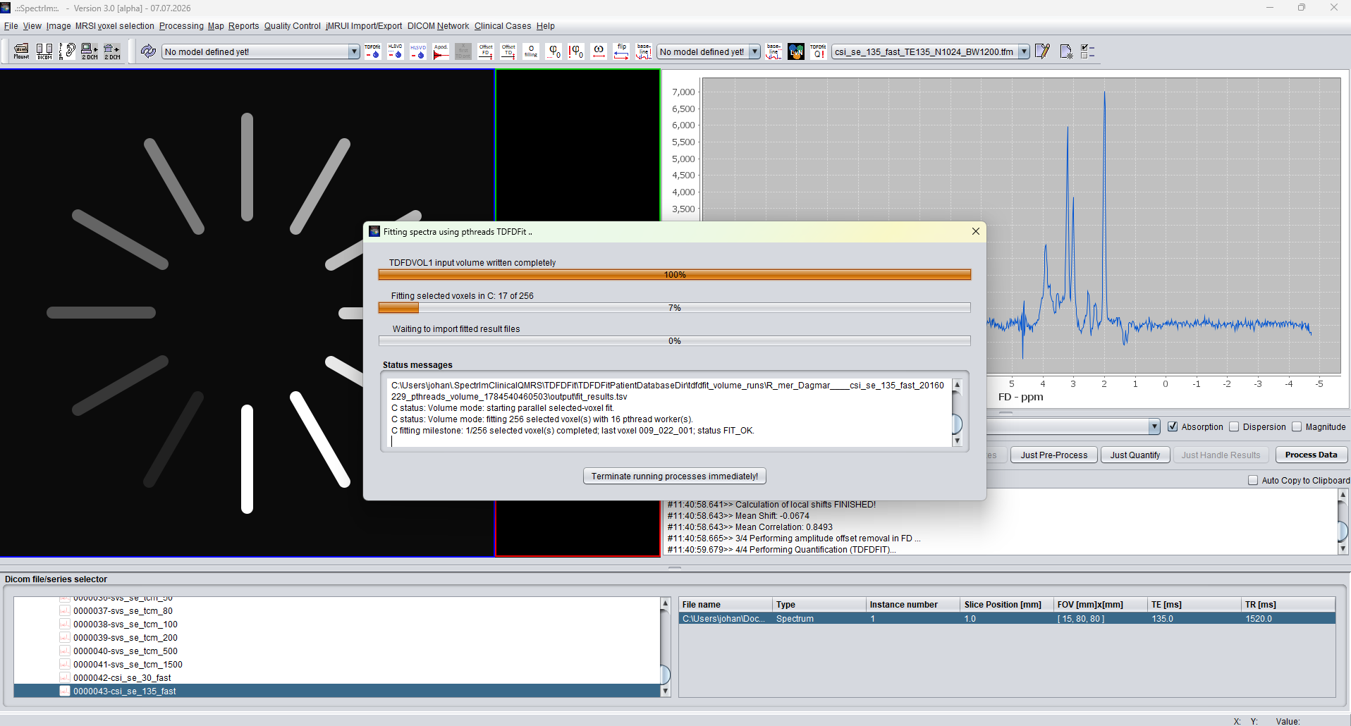 ClinicalViewer during TDFDFit quantification after preprocessing