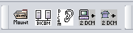 spectrIm-QMRS DICOM toolbar with mount, DICOM node, listener, screenshot Secondary Capture, and image Secondary Capture buttons