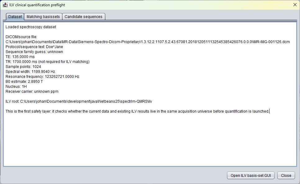 ILV clinical quantification preflight dataset tab