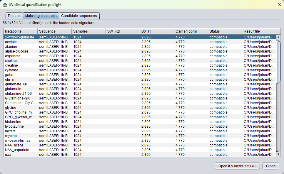 ILV clinical quantification preflight matching basissets tab