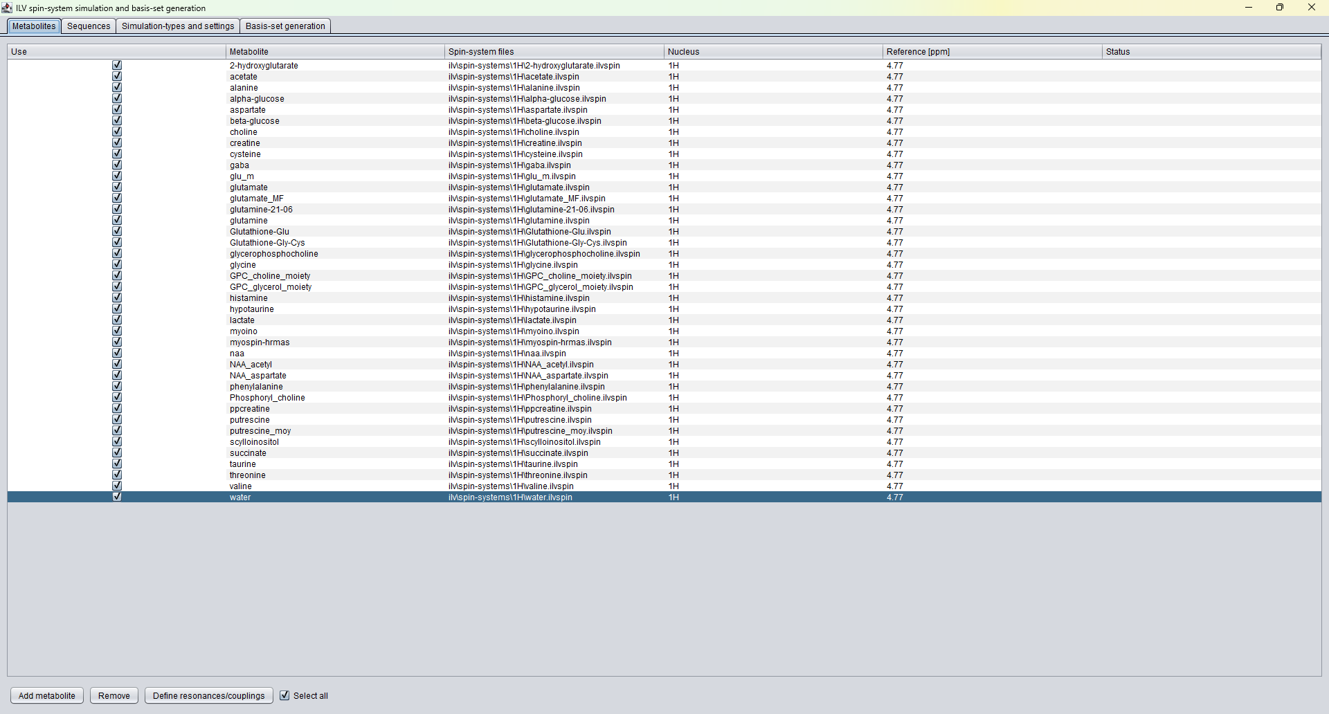 ILV metabolites tab with spin-system library