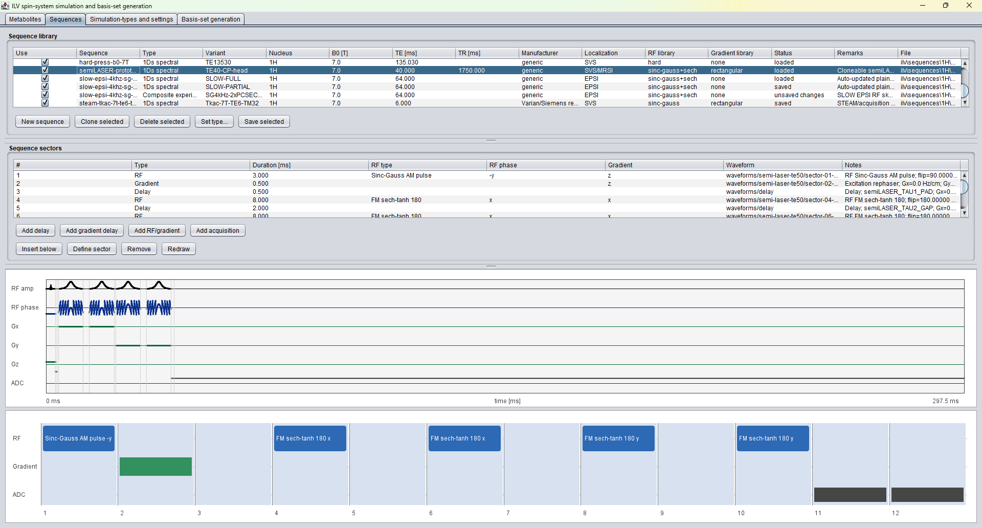 ILV sequences tab with sequence library, sectors, and timing display