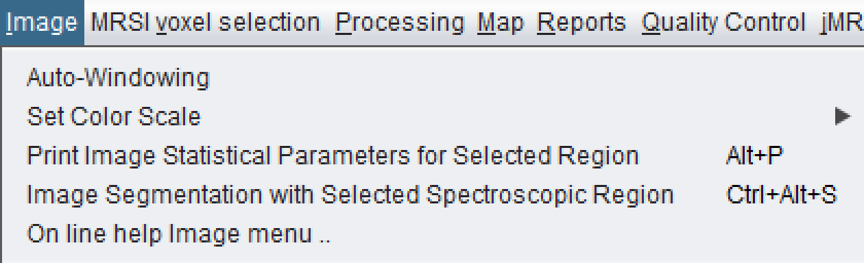 spectrIm-QMRS version 3.0.1 Alpha Image menu