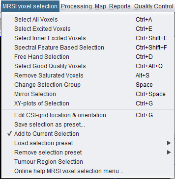 spectrIm-QMRS version 3.0.1 Alpha MRSI voxel selection menu