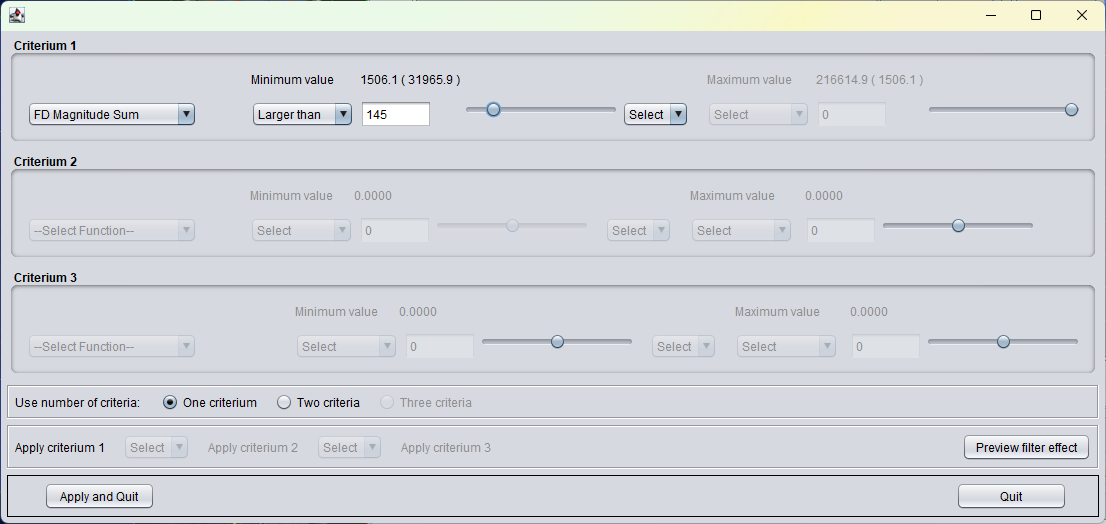 spectrIm-QMRS spectral feature based voxel selection dialog