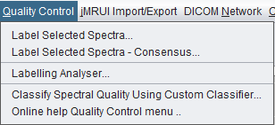 spectrIm-QMRS version 3.0.1 Alpha Quality Control menu