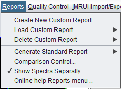 spectrIm-QMRS version 3.0.1 Alpha Reports menu