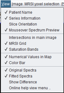 spectrIm-QMRS version 3.0.1 Alpha View menu