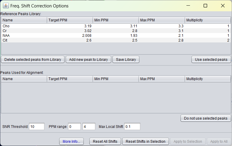 Graphical user interface to define the frequency shift alignment.