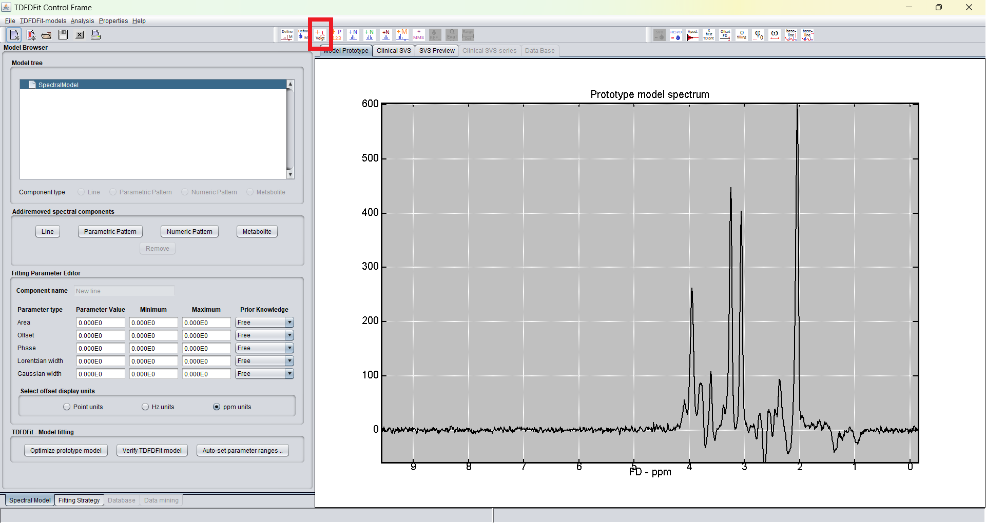 spectrIm-QMRS TDFDFit location  of add Voigt line toolbar button